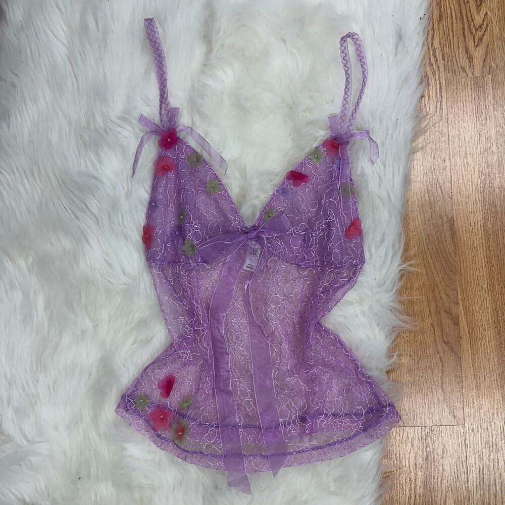 Y2k Delicates purple lace cami top 3D floral Bow fairy euro